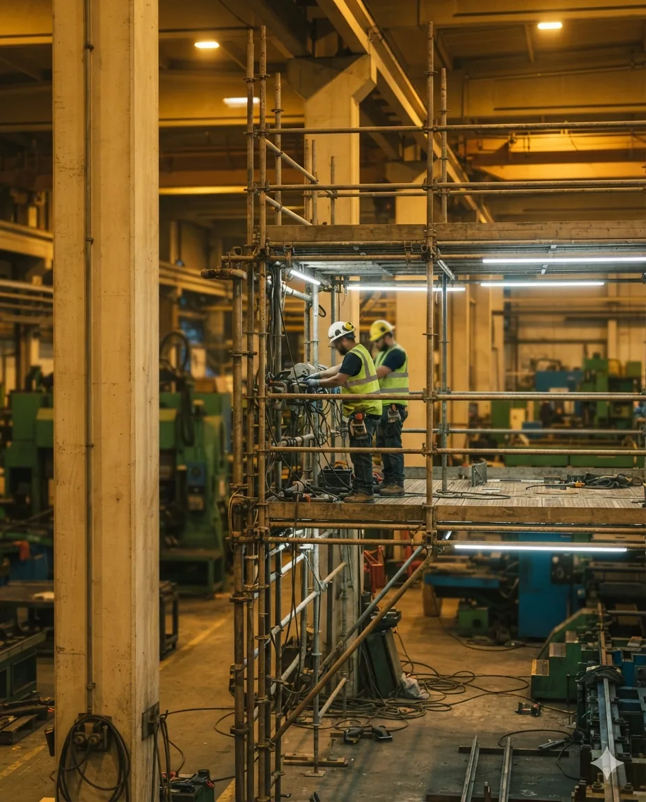 Fabrika endüstriyel tesis — bakım iskelesi